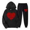 Autumn Women'S Hoodie & Pants Two Piece Set Fleece Pocket Loose Sweatshirt Red Heart Graphic Prints Clothes Sportswear