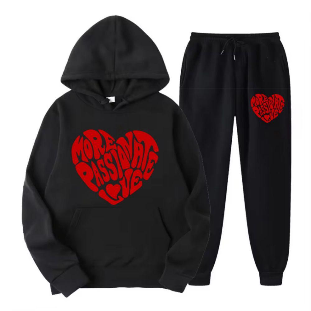 Autumn Women'S Hoodie & Pants Two Piece Set Fleece Pocket Loose Sweatshirt Red Heart Graphic Prints Clothes Sportswear
