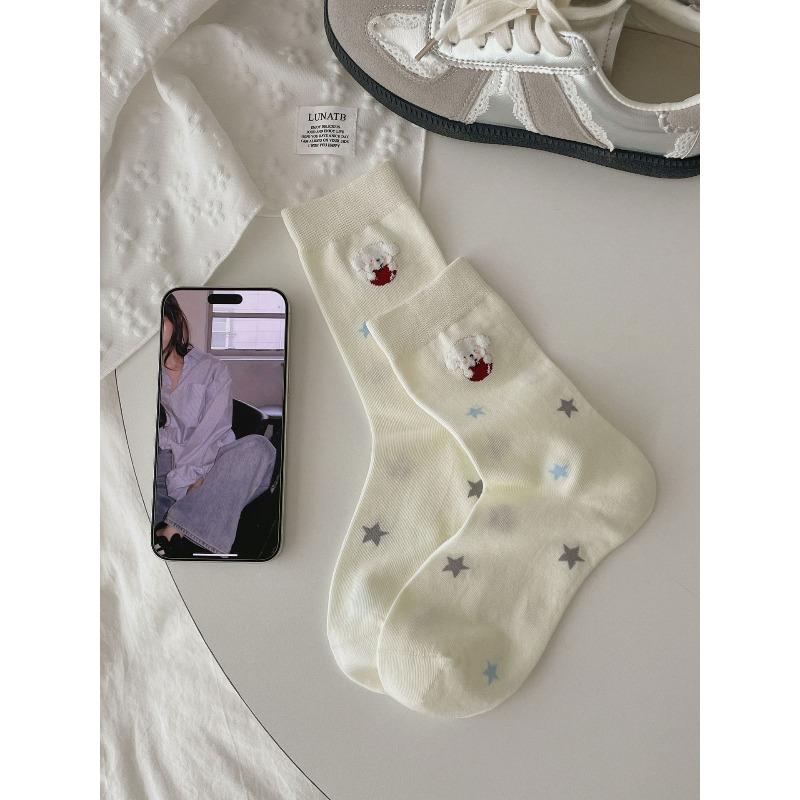 

Ladies Fall New Cotton Cartoon Puppy Boneless Mid Tube Socks 1 pair