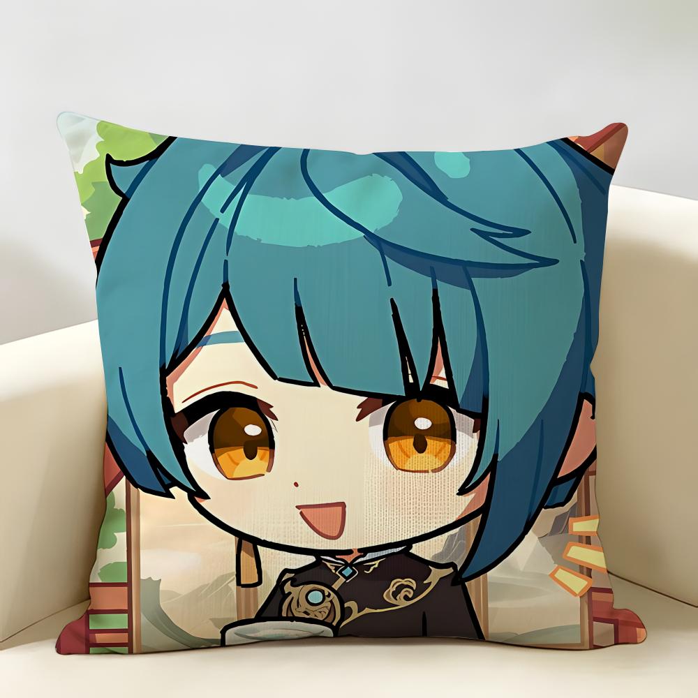 Xingqiu Genshin Impact Cushion Cover Natural Linen Organic Fabric DoubleSided Printing Room Sofa Decor Pillow Case