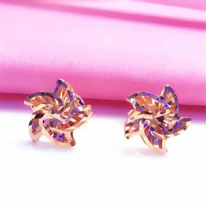 Exquisite Purple Gold 585 Russian Shiny Windmill Stud Earrings Women'S Exquisite Fashion Rose Gold Plated Earrings Simple