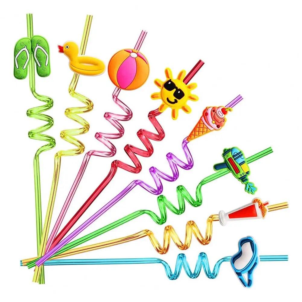 

8 шт./компл., радужная соломинка, детские трубочки для коктейлей на день рождения, пластиковые многоразовые соломинки, украшения для летней пляжной вечеринки, детские