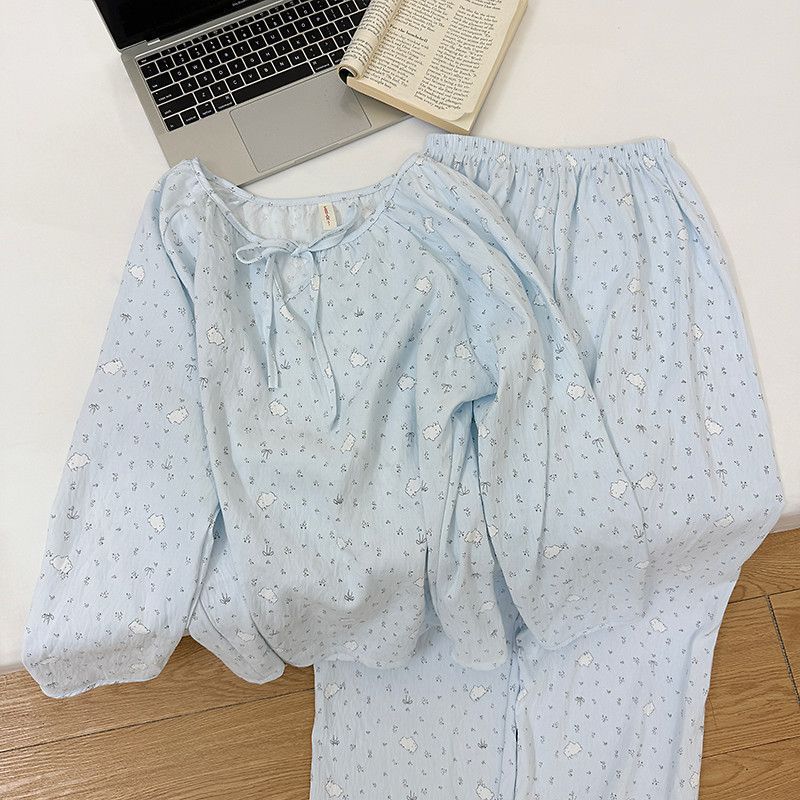 

Sweet floral rabbit pajamas for women s spring and autumn new loose and casual long-sleeved loungewear suit M