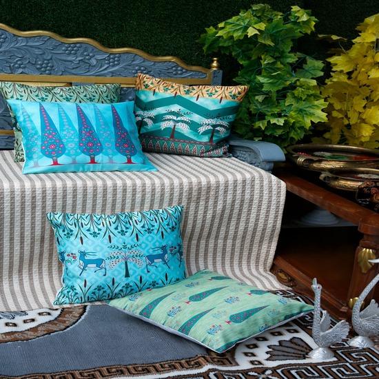 

Коллекция подушек «Зачарованный лес» в бирюзовом и аквамариновом цвете — Набор из 5 шт. 12*12 INCH