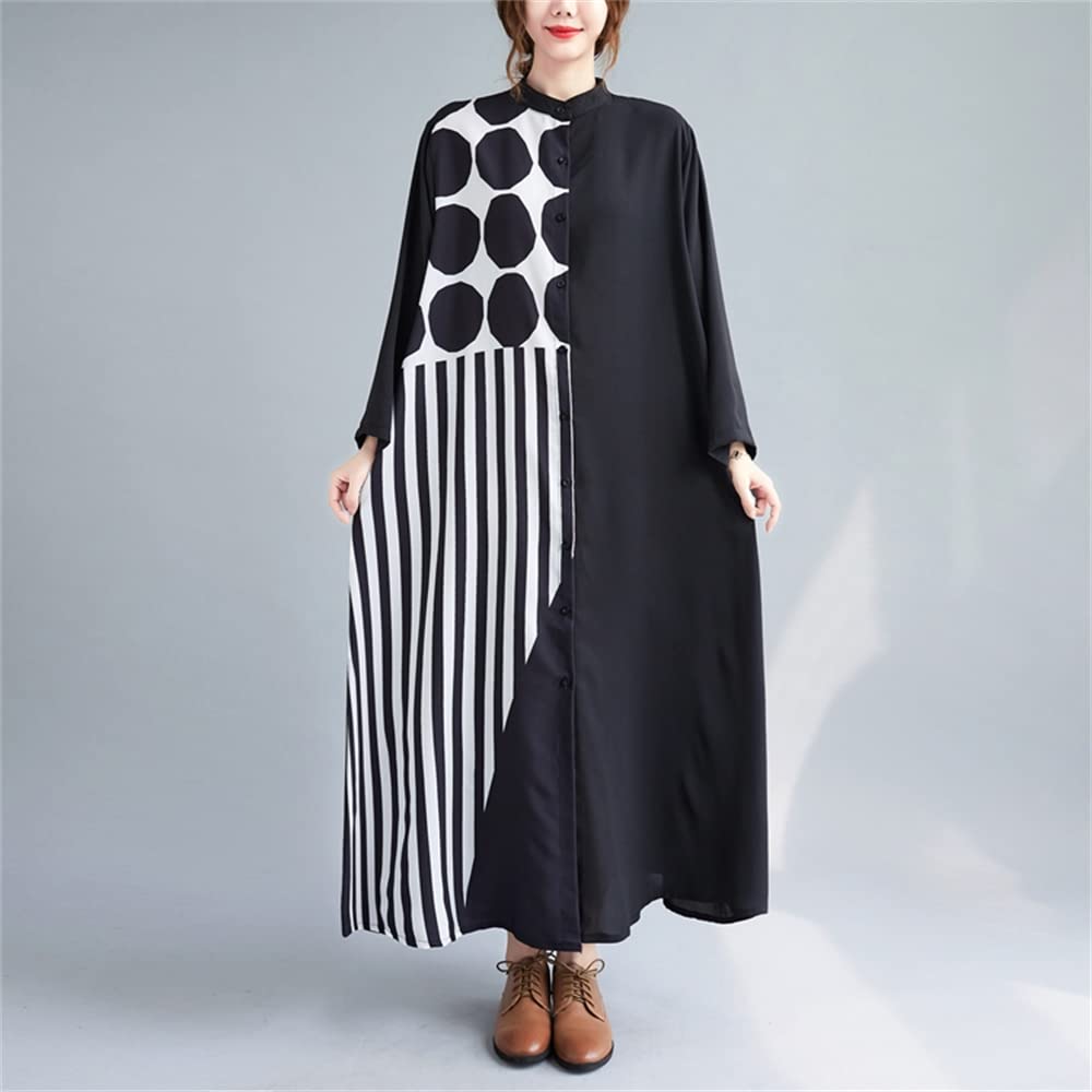 FEISEDY Classic Loose Fit Dress with Color Long Plus A8015 Women's Print, Sleeves, Sizes,