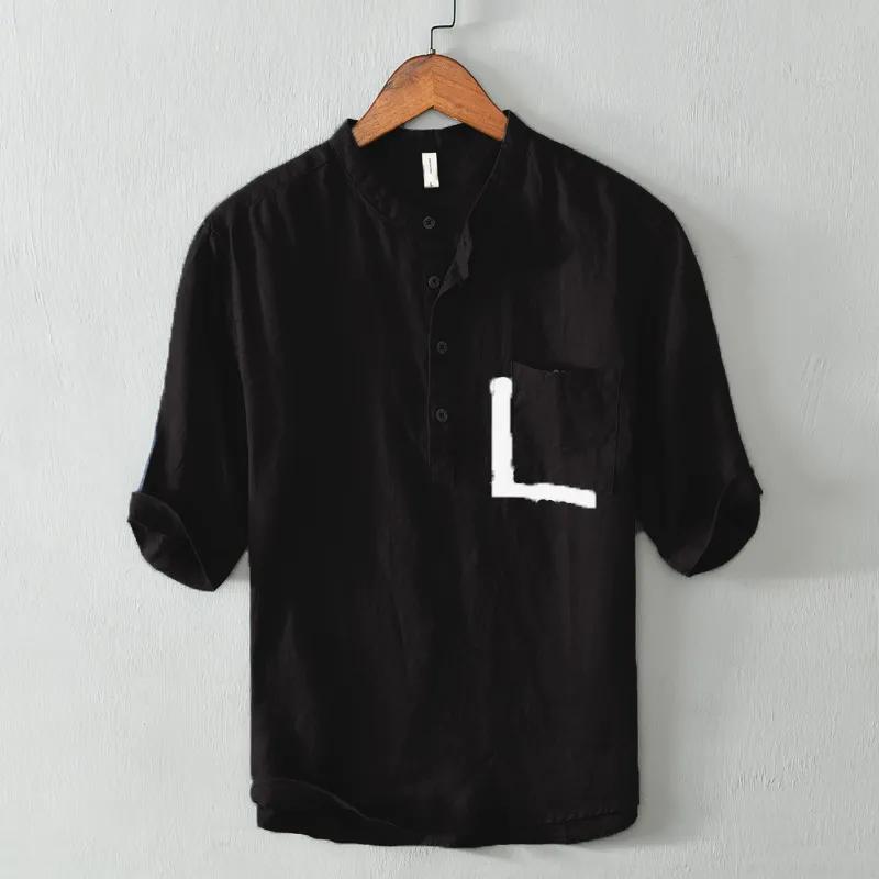 

Чоловіча сорочка з льону з короткими рукавами, літня контрастна кольорова гамма плюс розмір 10XL. Чоловіча сорочка. S чорний