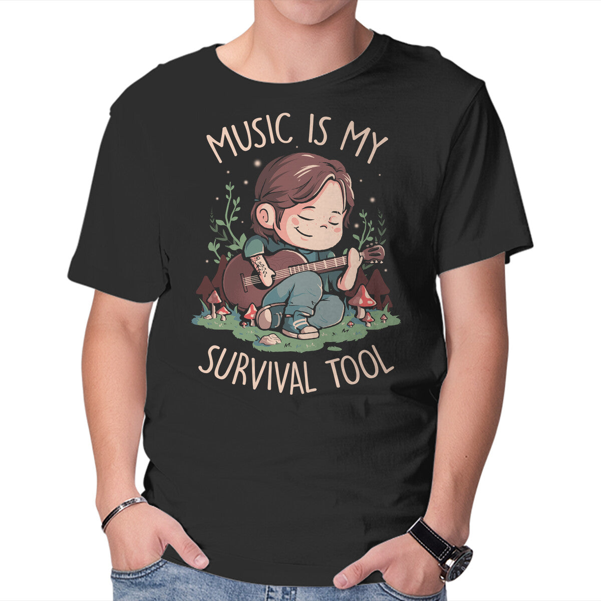Unisex Crew Neck T-Shirt Music Is My Survival Tool Graphic Short Sleeve Casual Tee XS