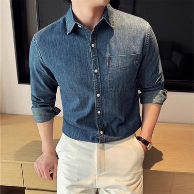 Men's 90% Cotton Denim Shirt High Quality Fashion Blue Casual Long Sleeve Jean Shirts