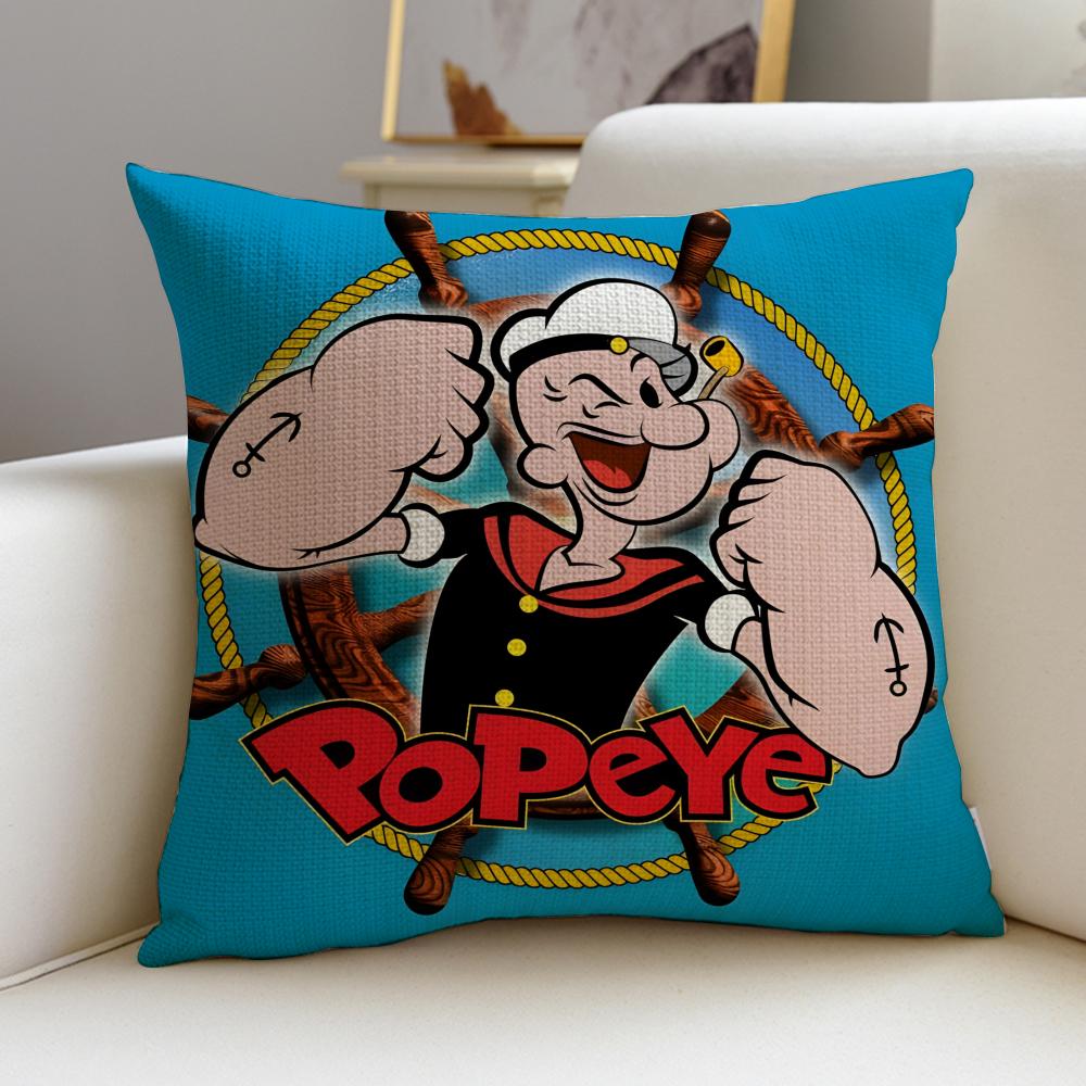 Classic Popeye the SailorS Cushion Cover Breathable and Skinfriendly Linen Pillowcase Square Removable and Washable Cushion