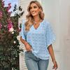 Women Casual Loose V-Neck Pullover Top Solid Color Blouse Half Sleeve Shirt Spring Summer S-XL