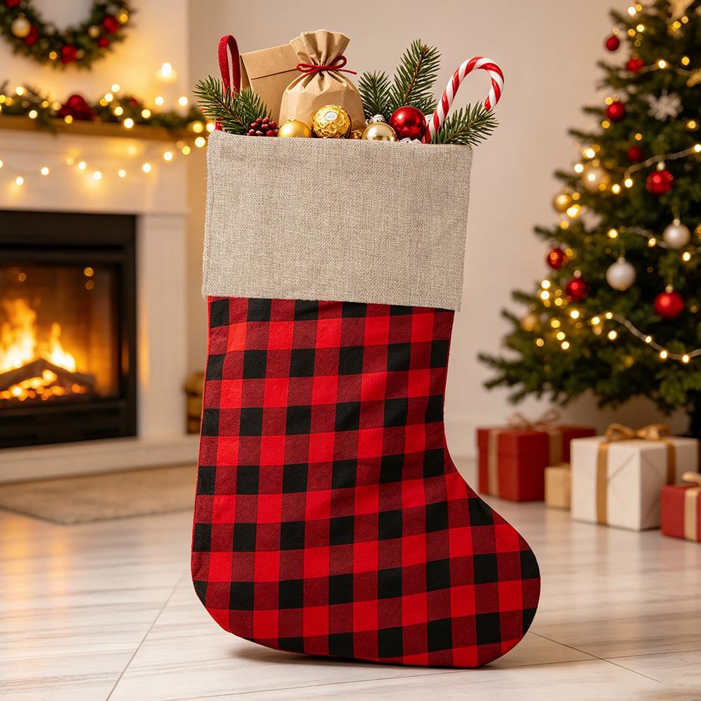 New Christmas products, large Christmas stockings, plaid Christmas pendants, Christmas home party decorations