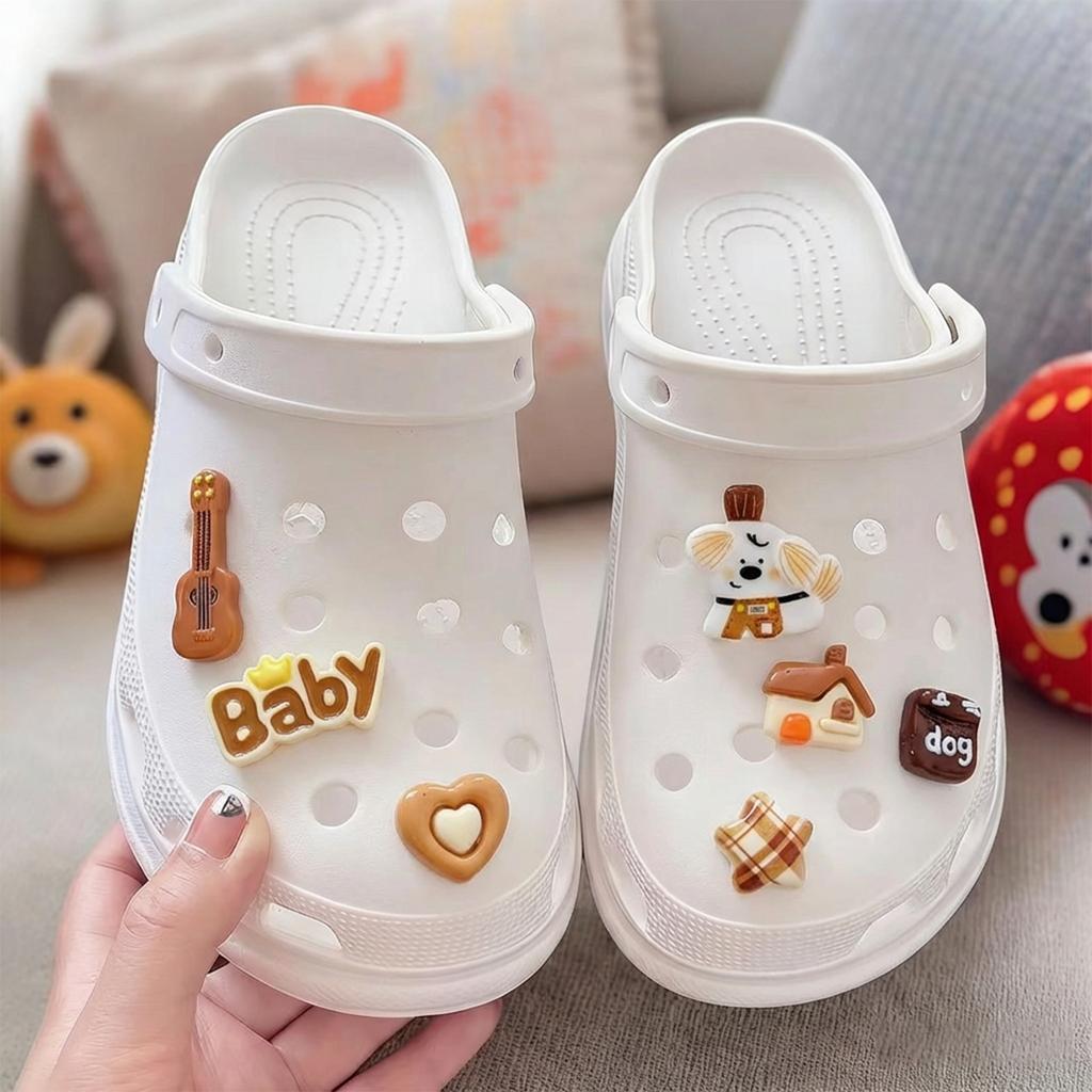 Cute Brown Series Shoe Charms Cartoon Dog Guitar Baby Letter Decorations for Croc Clogs