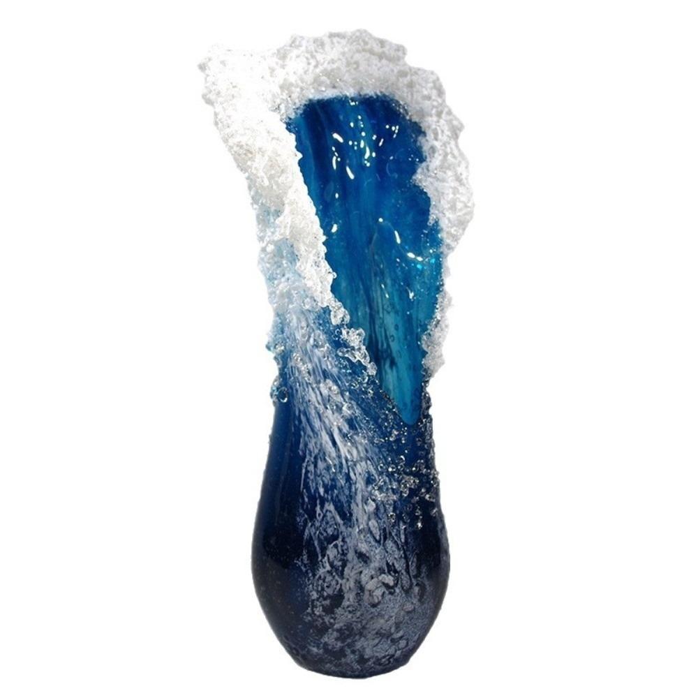 Modern Ocean Blue Flower Vase Art Garden Decor Unique Wavy Vase  Indoor Outdoor Decor 15cm 5.9in синий