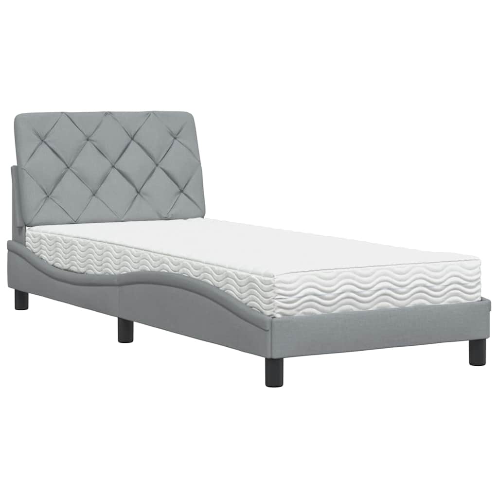 Bed With Mattress, Light Gray, 90X200 Cm, Upholstered