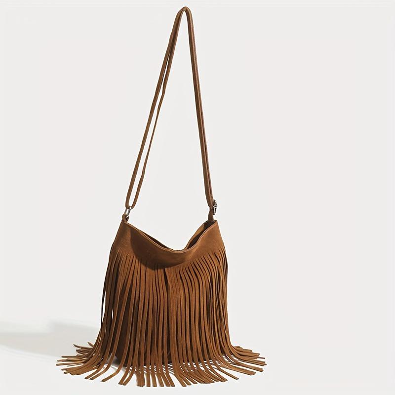 Got Now Retro Bruine Western Tassel Zadel Crossbody Tas zwart