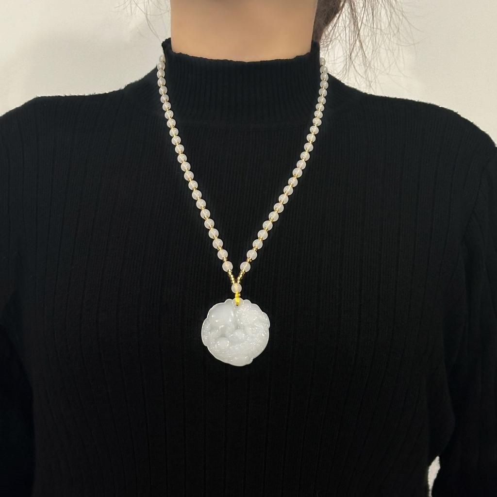Imitation Hetian Jade Men'S And Women'S Pendants, National Style Pixiu Design Sense Jade Pendant Beaded Sweater Chain Necklace