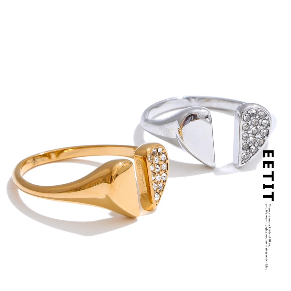 Eetit Adjustable Stylish Zirconia Heart Love Open Ring Stainless Steel Chic Finger Jewelry for Women