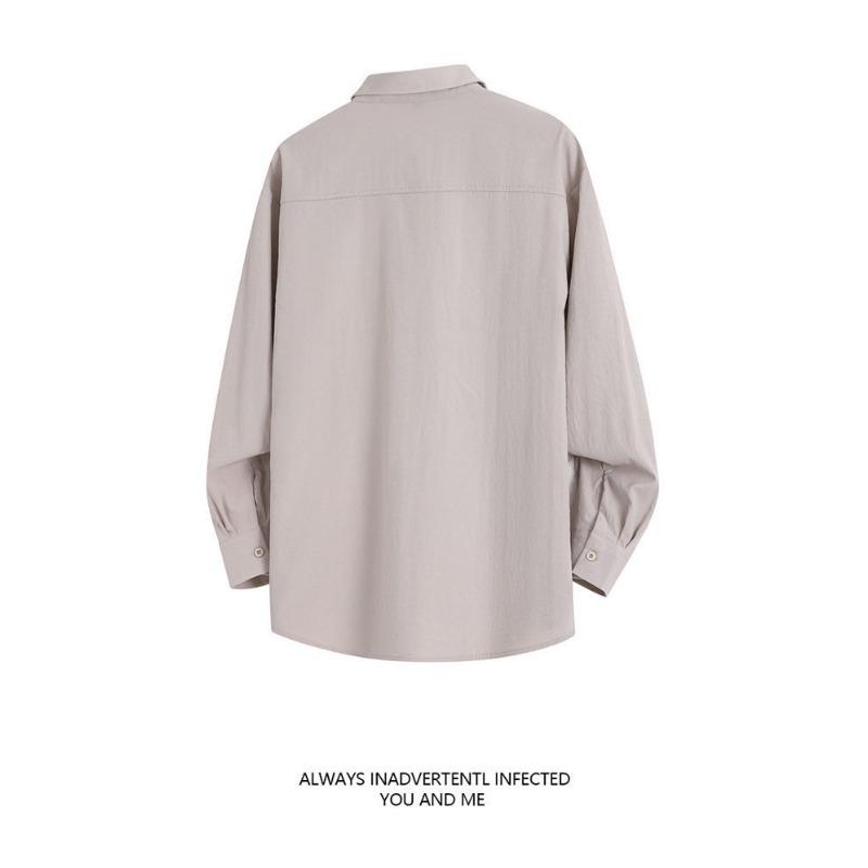 Men Solid Color Loose Casual Long Sleeve Button Up Shirt Outerwear