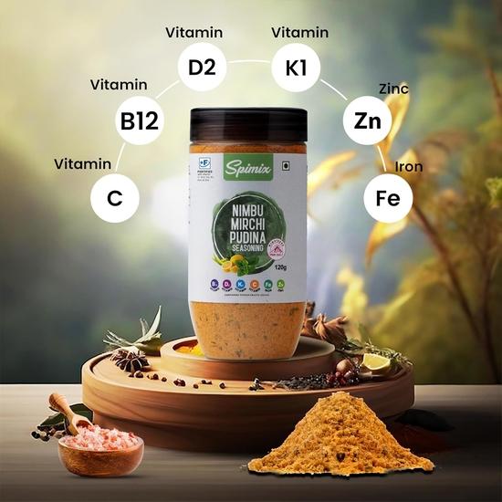 SPIMIX Zitrone Chili Minze Würzmischung | 120g | Gesünder gemacht mit Vitamin B12 & D und Himalaya-Rosa Salz | Pikantes & Scharfes Chaat Masala