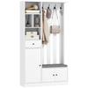 180 Cm Coat Cabinet with Clothes Rack, Shoe Bench, 4 Hooks, Open Shelves, MDF, White