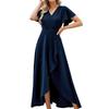 Women's lotus leaf sleeve V-neck temperament elegant evening dress European and American spring and summer waist dress