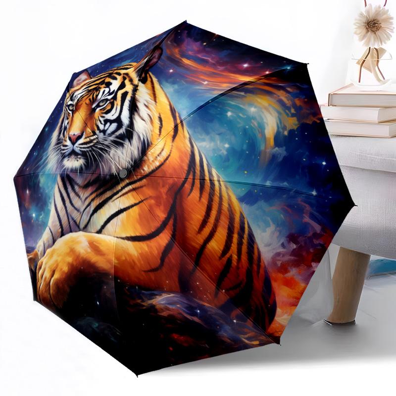 Yin Yang tiger himmelsk konst Utomhus Automatiskt Paraply Infällbar Design med 8 Ribbor Hållbarhet Lättvikt Perfekt Gåva för Vänner Familj
