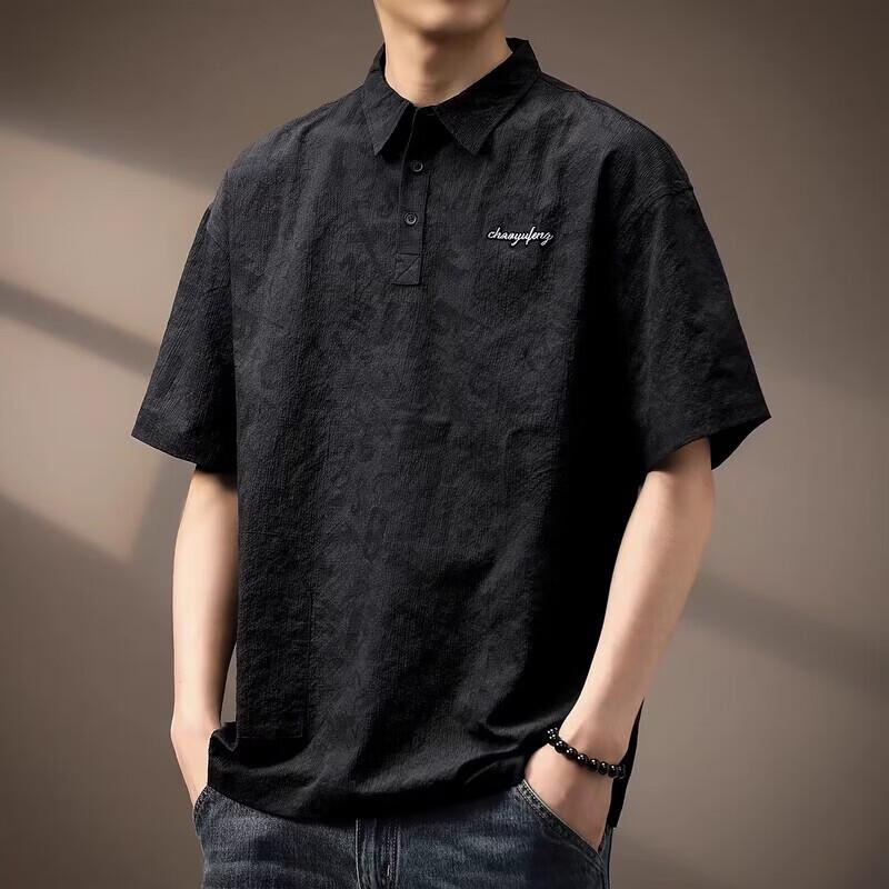 Men s Ice Silk Textured Quick-Dry Loose Polo Shirt M