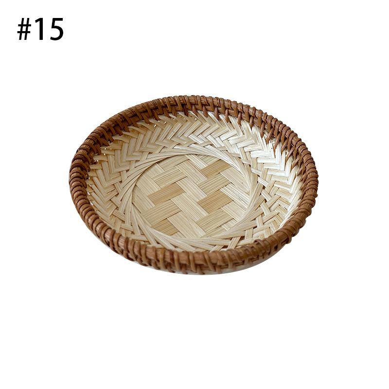 Rattan Wicker Basket Handwoven Fruit Tea Snack Bread Basket Cosmetic Round Storage Box Water Hyacinth Weaving Bamboo Tray
