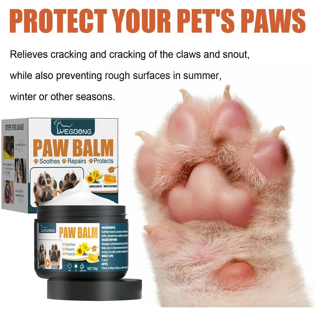 Natural Paw Care Soothing Cream for Pet, Foot Moisturizer, Dry Cracking Skin, Paw Pad, Repairing, Household, Cat and Dog, Winter