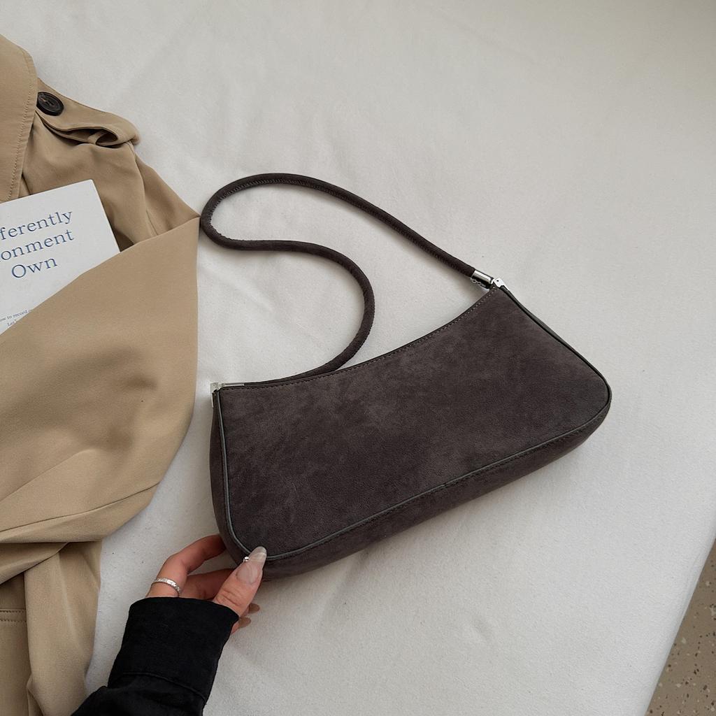 Brown Suede Women's Small Square Pack Retro Zipper Casual Handbags Fashion Large Capacity Commuting One Shoulder Bag