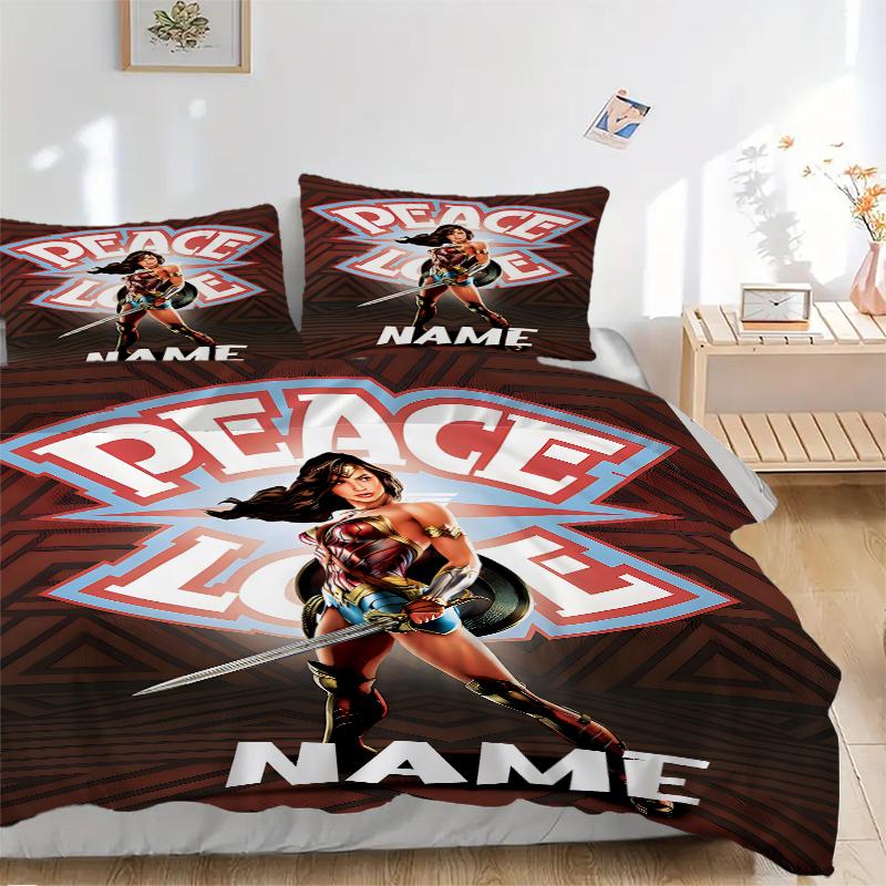 Custom Textile Wonder Woman Peace Bedding 3 Piece Set HD Print Duvet Cover Pillowcases for Teens Adult Bedroom Decoration