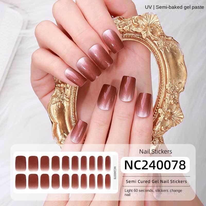 Semi-cured Gel Nail Stickers Gradient Rainbow French Gel Nail Stickers Flash Cat Eye Gel Nail Stickers