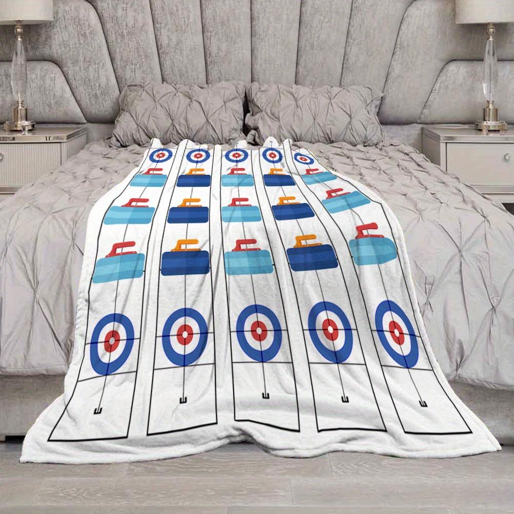 Curling Spiel Muster Flanelldecke Sport Thema Überwurf Weich Gemütlich Wohnzimmer Dekoration Geschenk für Sportler Winter Heimkomfort