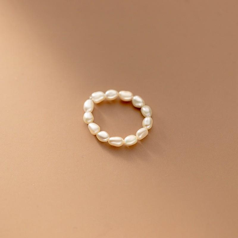 New freshwater pearl ring women's day irregular pearl tail ring women's fresh elastic rope beaded ring