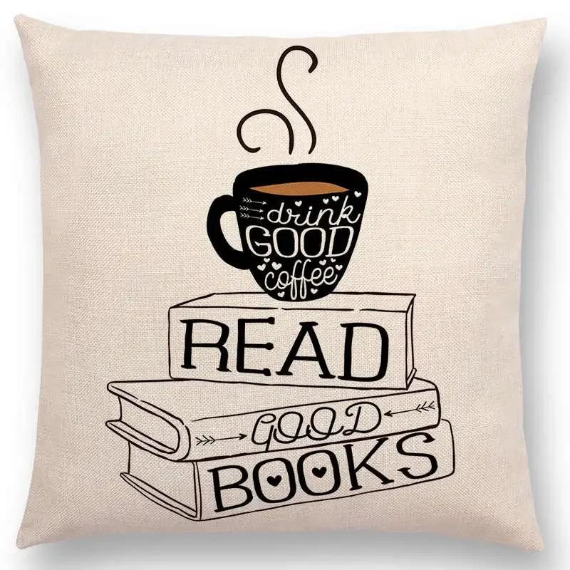 Tea Reading Books Pillow Case Home Decor / Cushion Cover Designer Pillow Cover for Sofa Bedroom Housse De Coussin