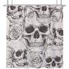 Skull Gothic Skeleton Shower Curtain, Goth Black Floral Rose Decor For Bathroom, Halloween Artistic Waterproof Washable