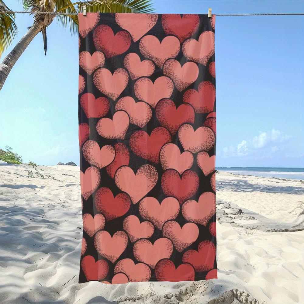 Asciugamano da Spiaggia a Forma di Cuore Stampa Romantica Amore Colore Rosso Rosa Asciugatura Rapida Morbido Microfibra Asciugamano da Bagno per Donne Regalo di San Valentino