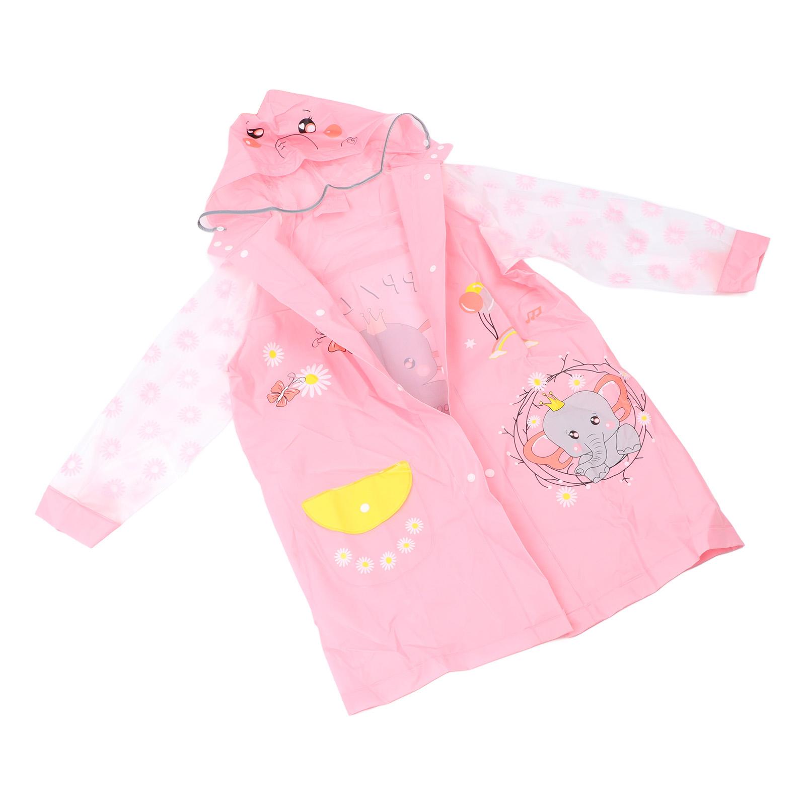 

Розовое пончо от дождя L PU Цельное Водонепроницаемое Светоотражающая полоса Кнопка с отделением для рюкзака Дождевик для детей