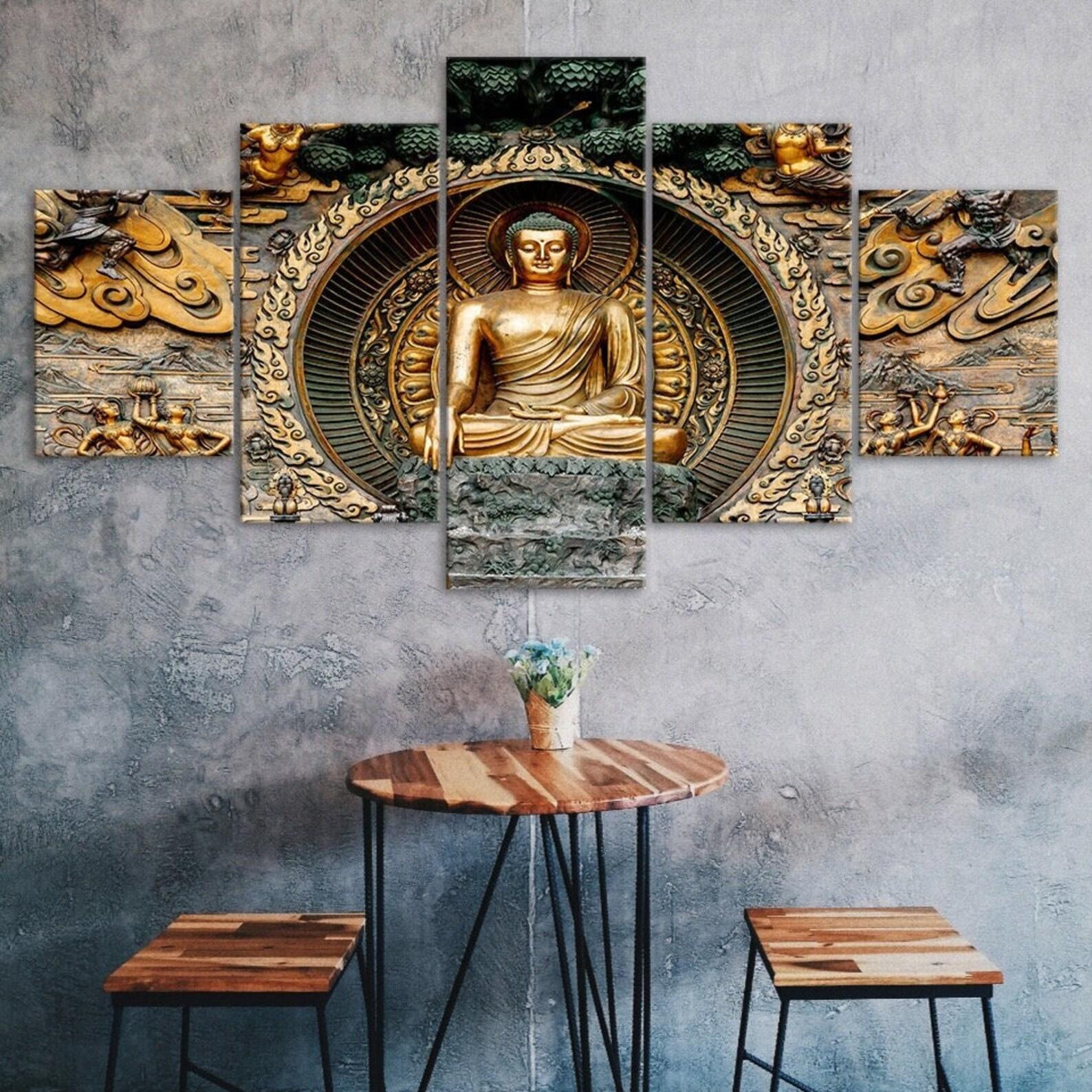 

Buddha Statue Sculpture Canvas 5 Piece Wall Print Five Panel Modern Art Poster Picture Home Decor Gift For Him For Her 20X35 20X45 20X55CM