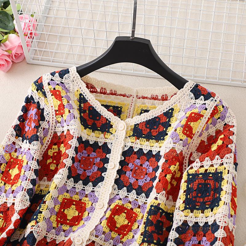 Retro Chic V-Neck Crochet Cardigan - Women's Lightweight Long Sleeve Summer Top