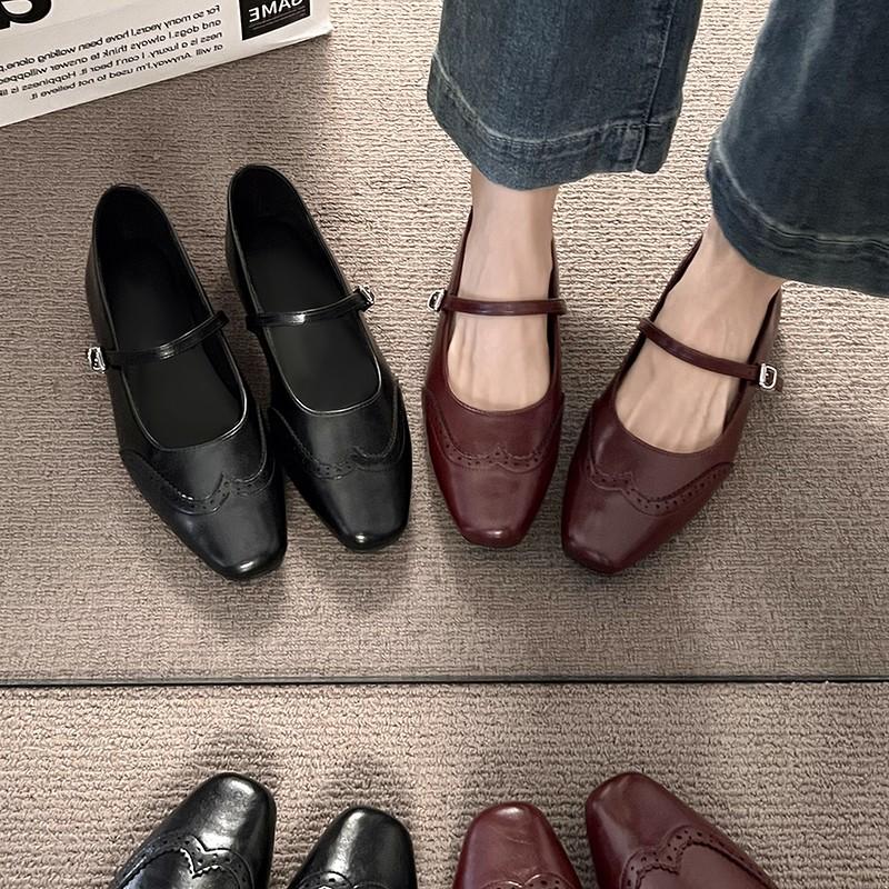 Women's Retro Style Spring Summer 2025 New Arrival Flat Heeled Mary Jane Shoes French Square Head Shallow Couple Women's Shoes