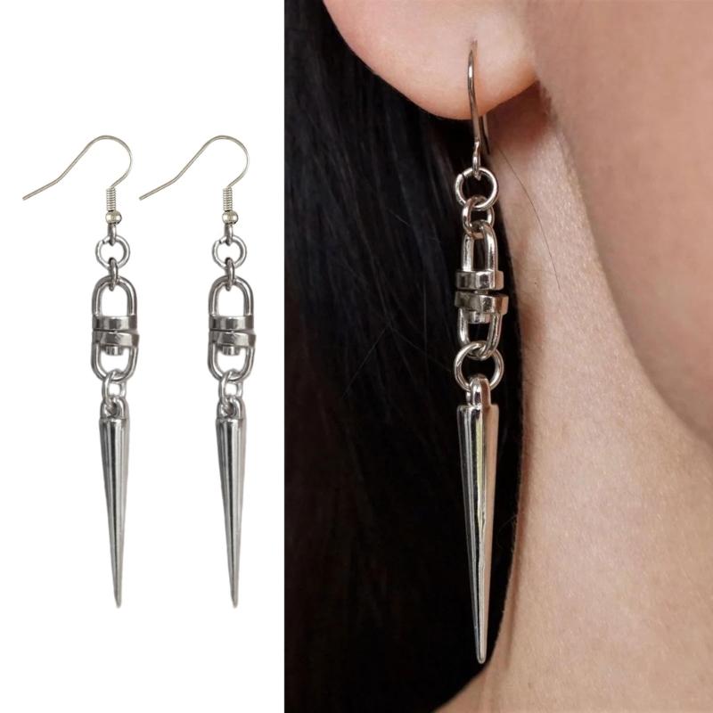 Gothic Spikes Earrings with Moon and Star Pendant Comfortable Ear Hoops Stylish Punk Accessories for Women Man