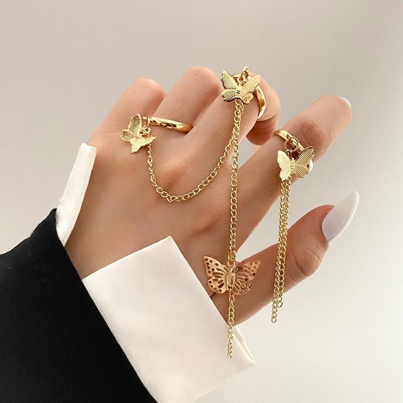 IF ME Personalized Butterfly Snake Ring Set Gold Silver Chain Ring for Women Accessories Jewelry
