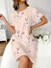 Trendy Floral Design Round-Neck Short-Sleeve Nightgown