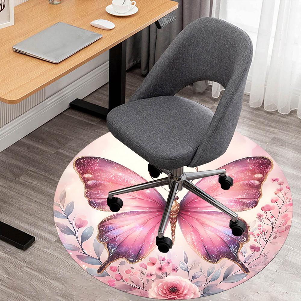 

1pc Butterfly Flowers Round Chair mat Area Rug - Non-Slip, Floor Mat for Office, Bedroom, and Indoor Decor c1125473 80cm by 80cm