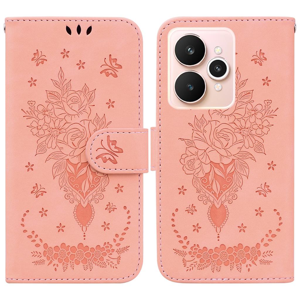 For Realme 15 Pro 5G/15 5G Case Butterfly Flower Imprint PU Leather Wallet Phone Cover with Strap