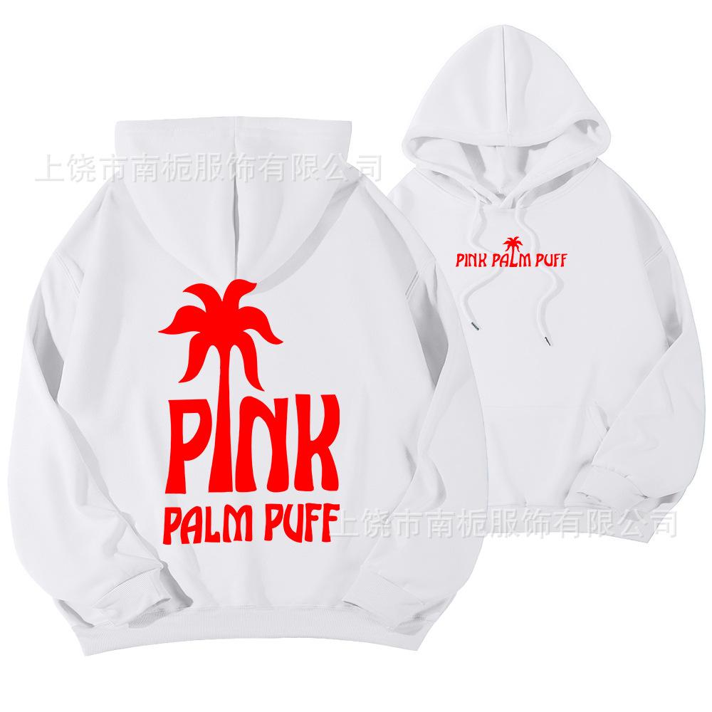 Women's Hooded Long Sleeve Drop Shoulder Pullover Sweatshirt Palm Tree "PINK PALM PUFF" Back Letter Print Casual Hoodie