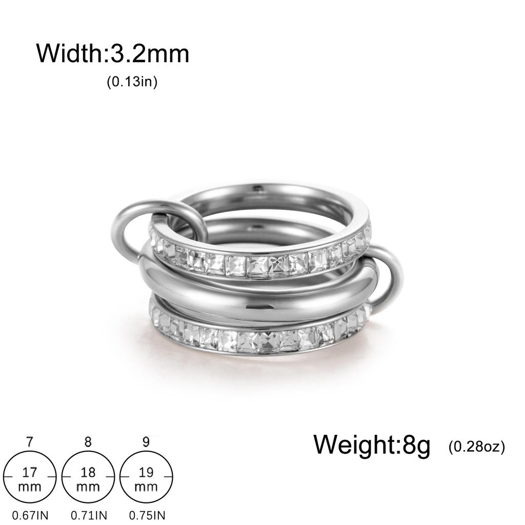 Lucktune Elegant Multiple Layer Stackable Rings Shiny Zircon Women's Finger Ring Stainless Steel Minimalist Gold Color Jewelry