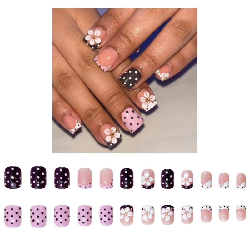Elegant 3D Sculpted Floral False Nail ABS Press On Nail Easy Application Long Lasting For Bridal Event Office