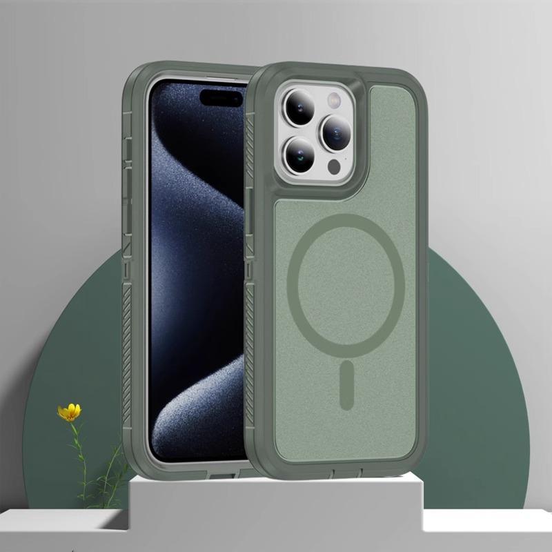 Matte Anti-slip Rugged Armor Magnetic Phone Case for iPhone 15 14 13 12 11 Pro Max Magsafe Charging Shockproof Hybrid Hard Cover